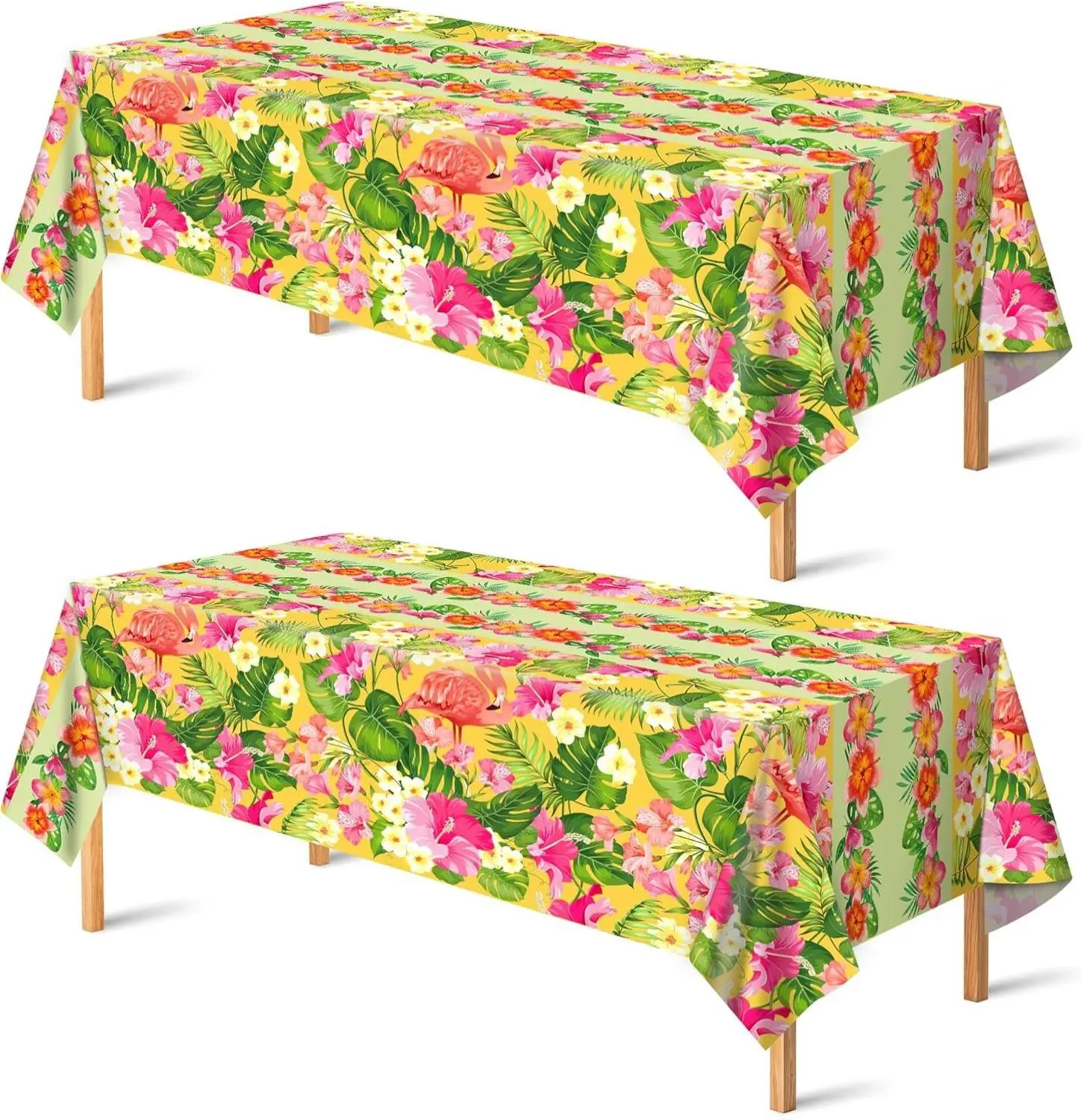 2-Pack Plastic Palm Design Luau Party Wall & Tablecloth Set - Outdoor Table Decor for Hawaiian Tropical Summer Beach Birthday Supplies