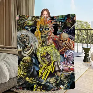 Iron Maiden Themed Throw Eddie Artwork Design Premium Plush Material Multi Scene Sofa Bedroom Office Essential Luxuriously Warm Machine Washable Safe Ultimate Fan Collection Piece Your GoTo Metal Memorabilia