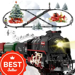 Model  Train Set, Electric Toy Train with 3 Way Smoke Locomotive, 5 Train Cars, Luxury Track Kit, Authentic Train Sounds & Lights, Rechargeable Battery, Top Present for Train Lovers control toy kid gift
