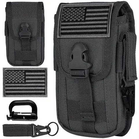 LUCIERNAGA Unisex Tactical Waist Pack - Molle Fabric Outdoor Running Belt Mount Cell Phone Holster, Anti-Theft Bum Bag, Universal Fit for 4.7"-6.7" Phones with Armor Case, US Flag Patch, D-Ring, Gear Clip