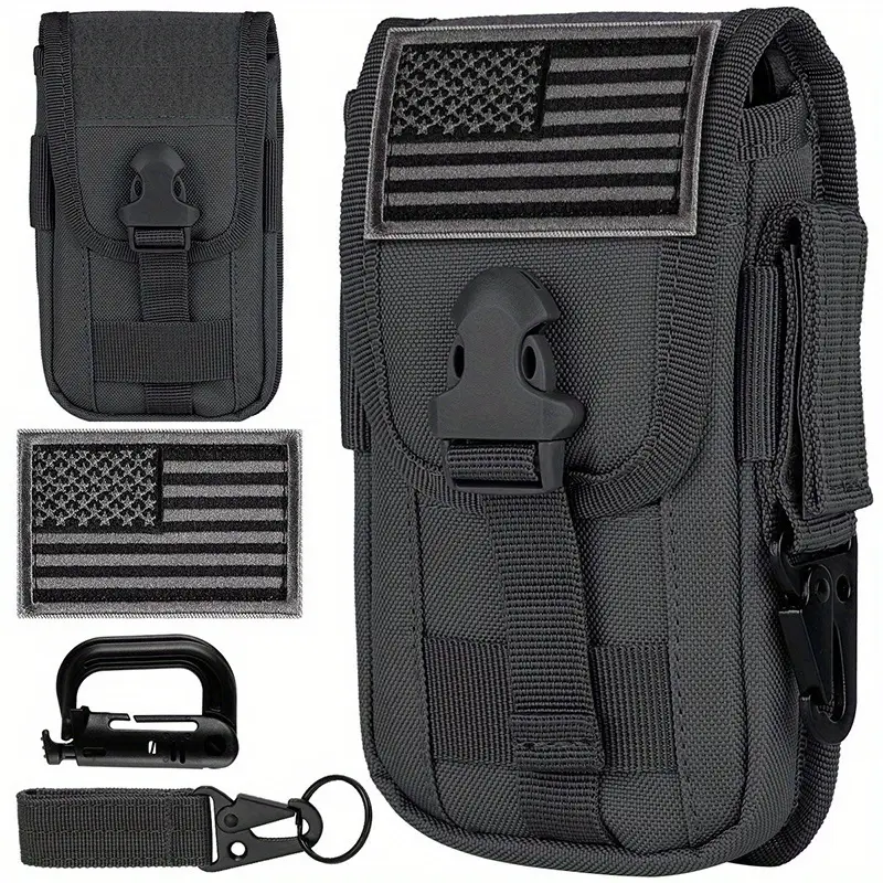 Cell Phone Holster Pouch Smartphone Pouch Case Molle Attachment Gadget Bag Belt Waist Bag for 4.7"-6.7" with Armor Case on with US Flag Patch, D-Ring