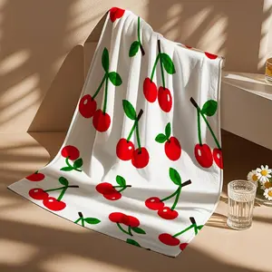 1PC Oversized Cherry Print Beach Towel  Bath Towel | Vibrant Red Cherries with Green Leaves | Soft Highly Absorbent  Quick-Dry | Perfect for Beach Lovers  Travelers | Ideal Summer Gift Idea