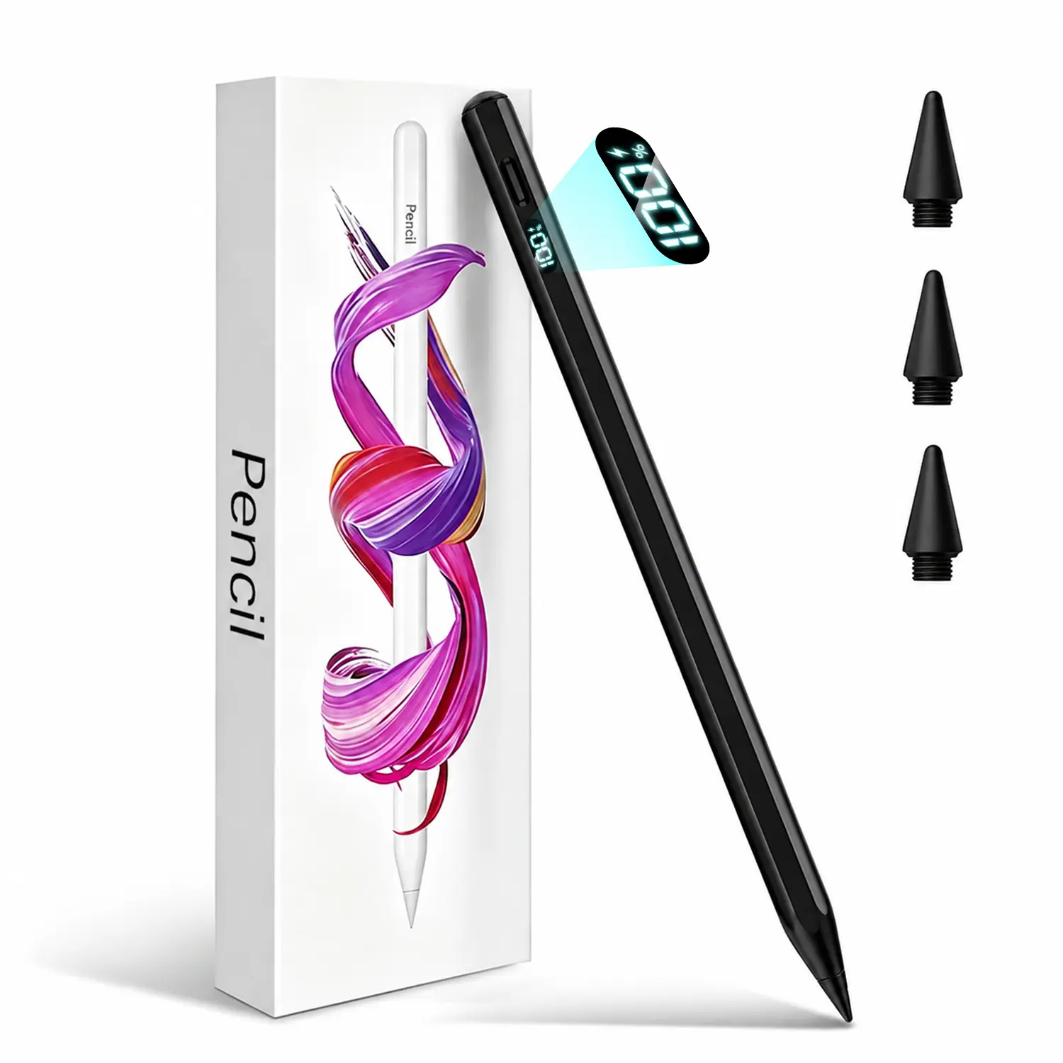 LED Display Stylus Pen for iPad 2018 & Later, Digital Pencil with Battery Level Display, Palm Rejection, Tilt Sensitivity, Magnetic Attachment, USB-C Rechargeable, No Lag Writing Pen Compatible with iPad Pro Air Mini