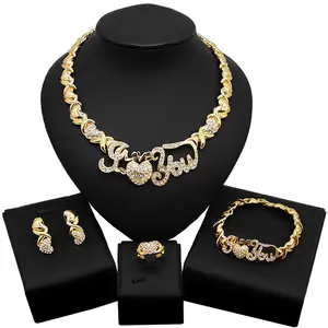 Elegant Jewelry Set - Gold-Plated #24 HUGS & KISSES xo Love You Set, Chain Necklace with Love Message