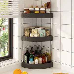 Multifunctional Plastic Kitchen Spice Storage, Toilet, Office, Living space organizer, Rack Multi-Layer Triangular Design Punch-Free Standing for Countertops & Walls