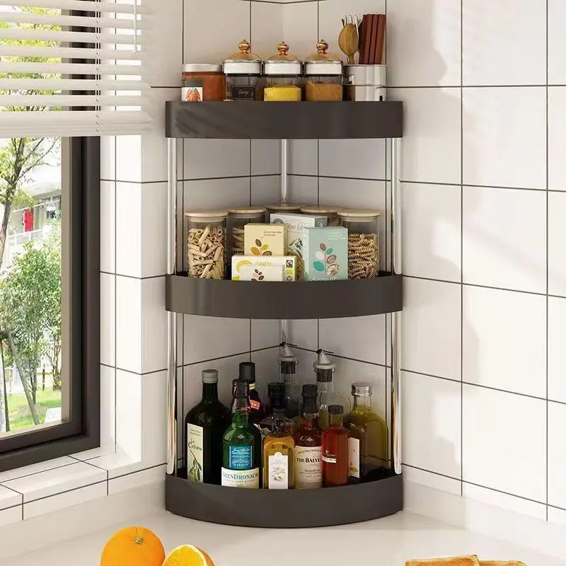 3-Layer Durable Plastic Triangular Multifunctional Storage Rack - Punch-Free Standing Space Saver Cabinet-Rack, Home Organizer for Countertops, Walls, Ideal for Kitchen Spices, Office Use