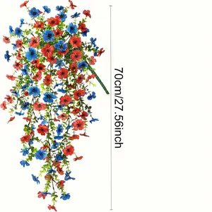 Four-pack of artificial hanging eucalyptus and violets, realistic hanging flowers, silk artificial flowers paired with artificial eucalyptus trees, suitable for patio, garden, porch, terrace, balcony, and home decoration (red and blue).