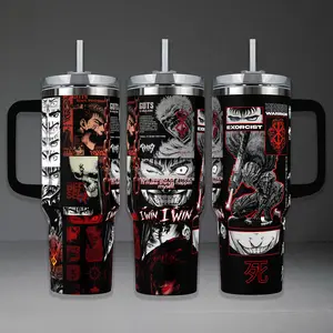Berserk Tumbler, Guts "Black Swordsman" 40oz Cup with Handle & 20oz Travel Mug. Anime Fan Gift, Berserk Inspired Insulated Tumbler Featuring Epic "Brand of Sacrifice" & Manga Graphic Design.
