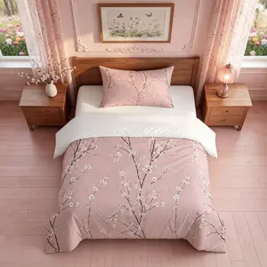 Cherry Blossom Duvet Cover Set, 2/3 Pieces (1 Duvet Cover + 1/2 Pillowcases, No Inserts Included), Minimalist Floral Style, Soft, Breathable and Skin-Friendly Fabric, for Adult and Teen Bedroom Decor, Ideal for Bedroom Styling and Holiday Gifting