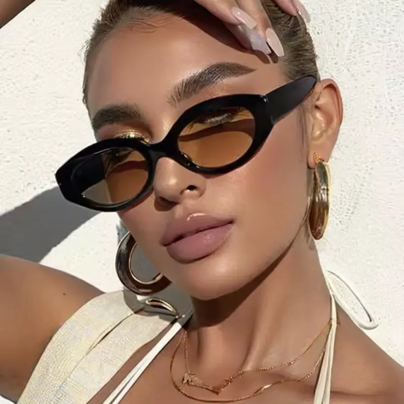 2026 Retro Cat Eye Sunglasses – Black Frame Brown Lens | Trendy Y2K Slim Women’s Shades