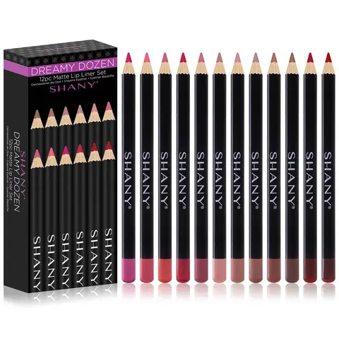 SHANY Dreamy Dozen Matte Lip Liner Set Vegan - Long-Lasting Professional Velvet Cruelty-Free Lipstick Pencils Pens  in Varying Shades - Pack of 12