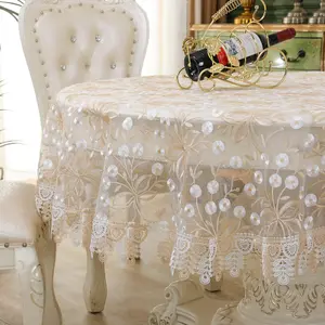 1pc Organza Lace Table Cover, Embroidered Round Dining Tablecloth, Stain-Resistant Heat-Proof, Home Decor, Party Decoration, Wedding Series