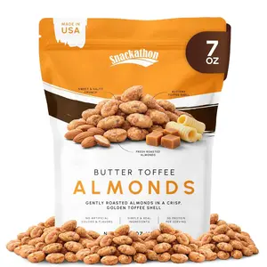 Snackathon Butter Toffee Almonds, Resealable Bag, Made in USA, All-Natural Fresh Roasted Nuts Coated in a Crunchy Buttery Toffee Shell, Gourmet Sweet & Salty Snack
