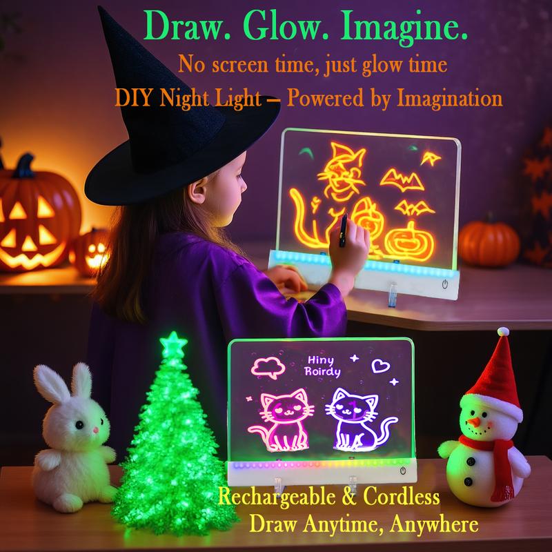 17” Rechargeable LED Drawing Board with 11 Light Modes, Light-Up Acrylic Message Board & DIY Night Light, Includes 8 Line Art Sheets, Stand & Hanging Chain, Neon Dry Erase Board for Kids, Dorm, Office & Store Display