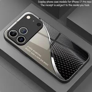 Men's Metallic Texture Tempered Glass Cellphone Case - Handheld Device Cover with Line Stitching, Lens Protection, Screen Protector, Phone Accessories for iPhone 11,12,13,14,15,16,17 Plus Pro Max