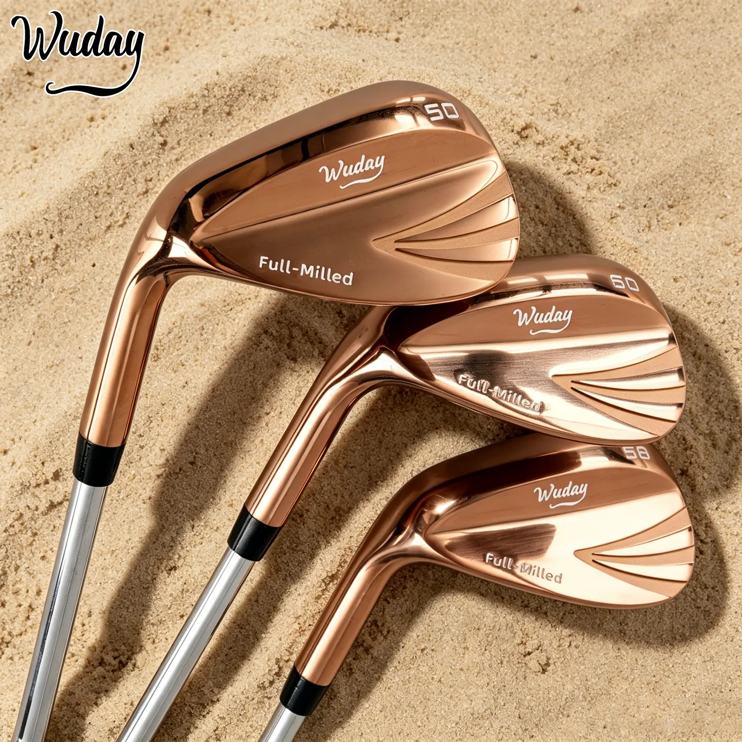 Wuday  Left-Handed Fully CNC-Milled Face Milled Rose Gold Sand Wedge  (50°/52°/56°/58°/60°)  Stepped Steel Shaft, Low CG, Anti-Slip Grip
