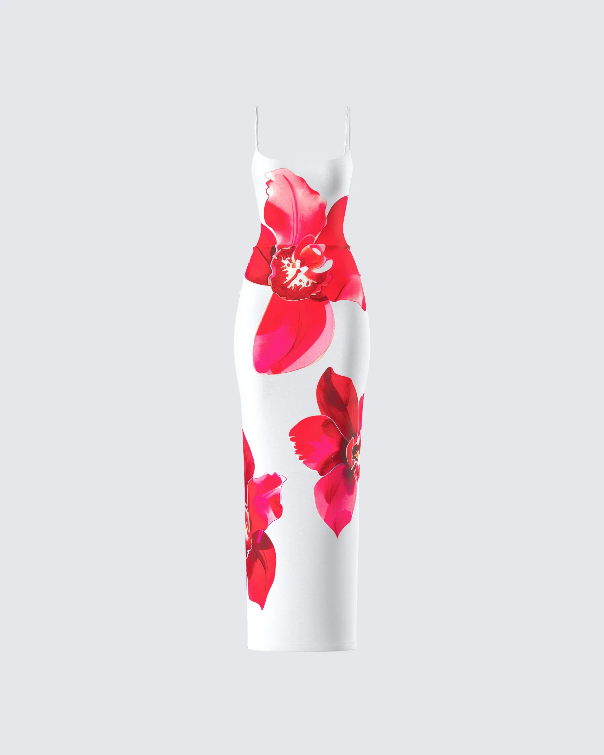 Women's Oversized Hibiscus Floral Print Spaghetti Strap Bodycon Maxi Dress - Polyester-Elastane, Sleeveless, Thin, Straight, 1X-3X, Party & Casual Wear
