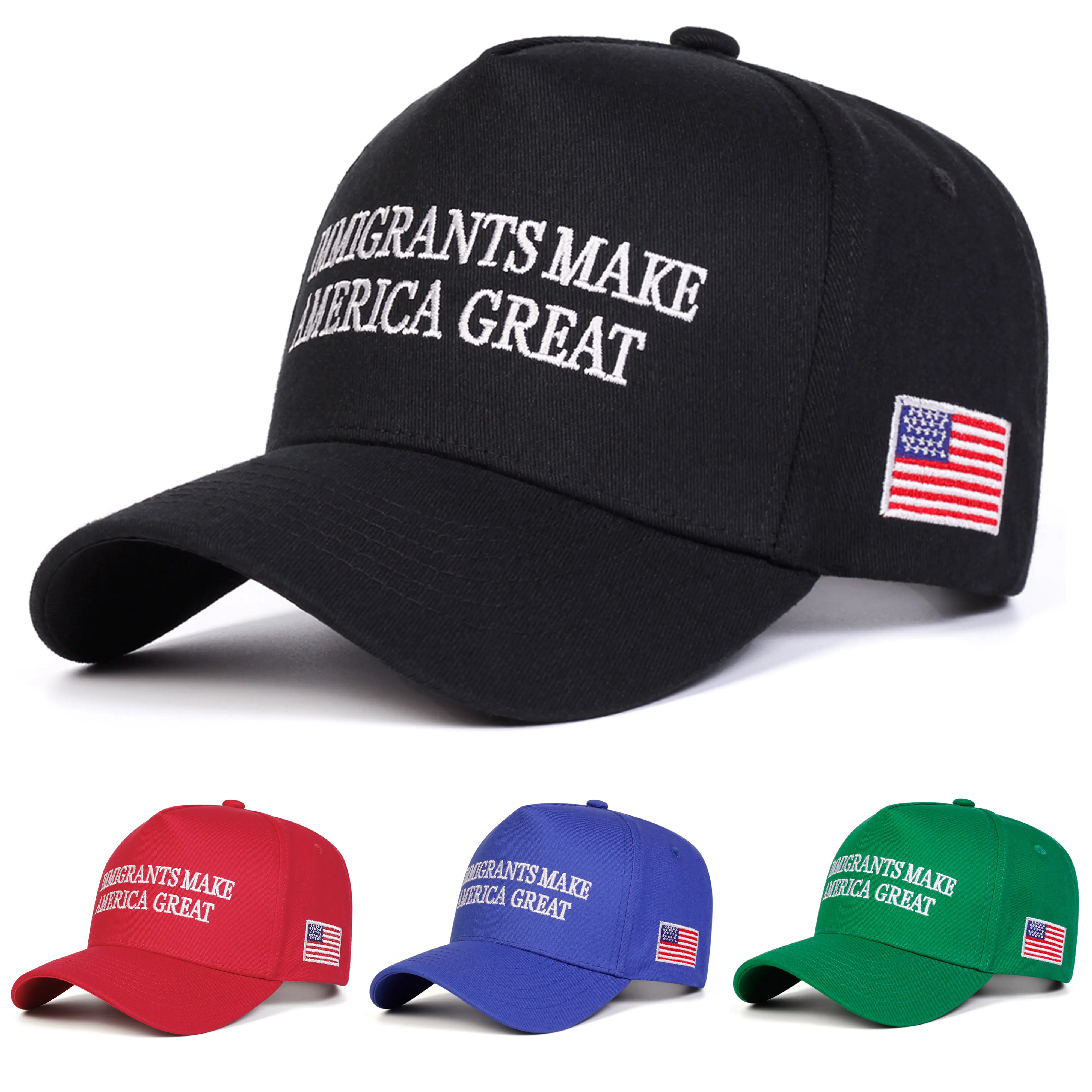 Embroidered "Immigrants Make America Great" Baseball Cap - Adjustable Snapback, American Flag Patch Hat for Men & Women, Casual Streetwear Outdoor Accessory, American Flag Patch Hats