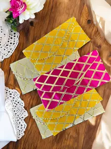 Beautiful Silk Checkers Design Fabric Envelope or Lifafa Set of 5 as return Gift, Shagun, Wedding Favors, Return Gifts