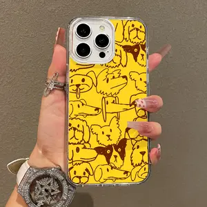 Trendy Magnetic Case for iPhone11/12/13/14/15/16/17/promax, Yellow Doodle Dog Pattern Ultra Slim, MagSafe Support, Shockproof | Playful & Fun Style