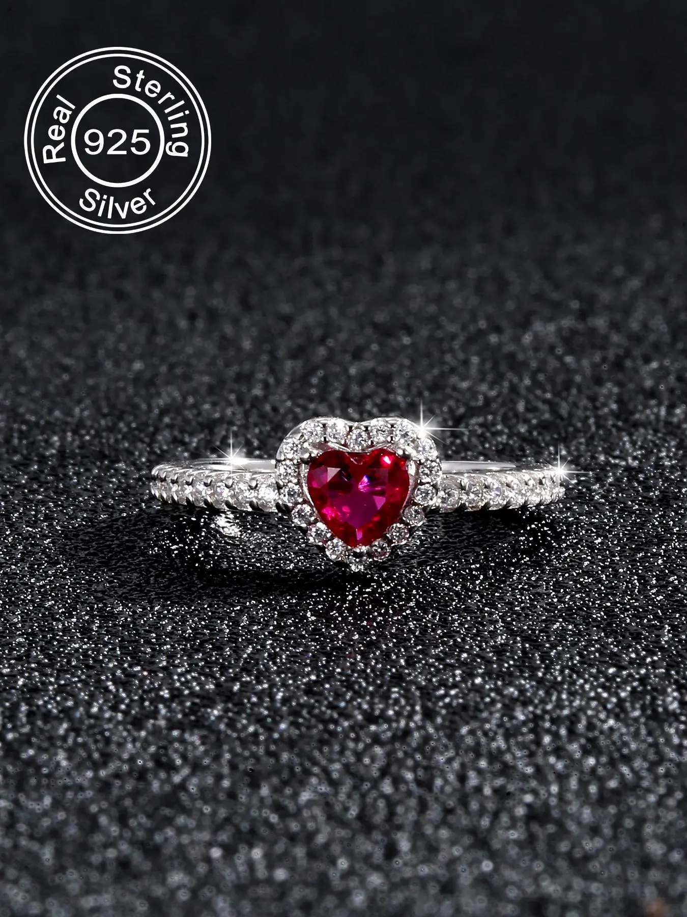 925 Sterling Silver Heart Shaped Rhinestone Decorated Ring, Fashion Heart Rings, Fashion Accessories for Women & Girls, Trendy All-match & Exquisite Jewelry for Birthday Gift