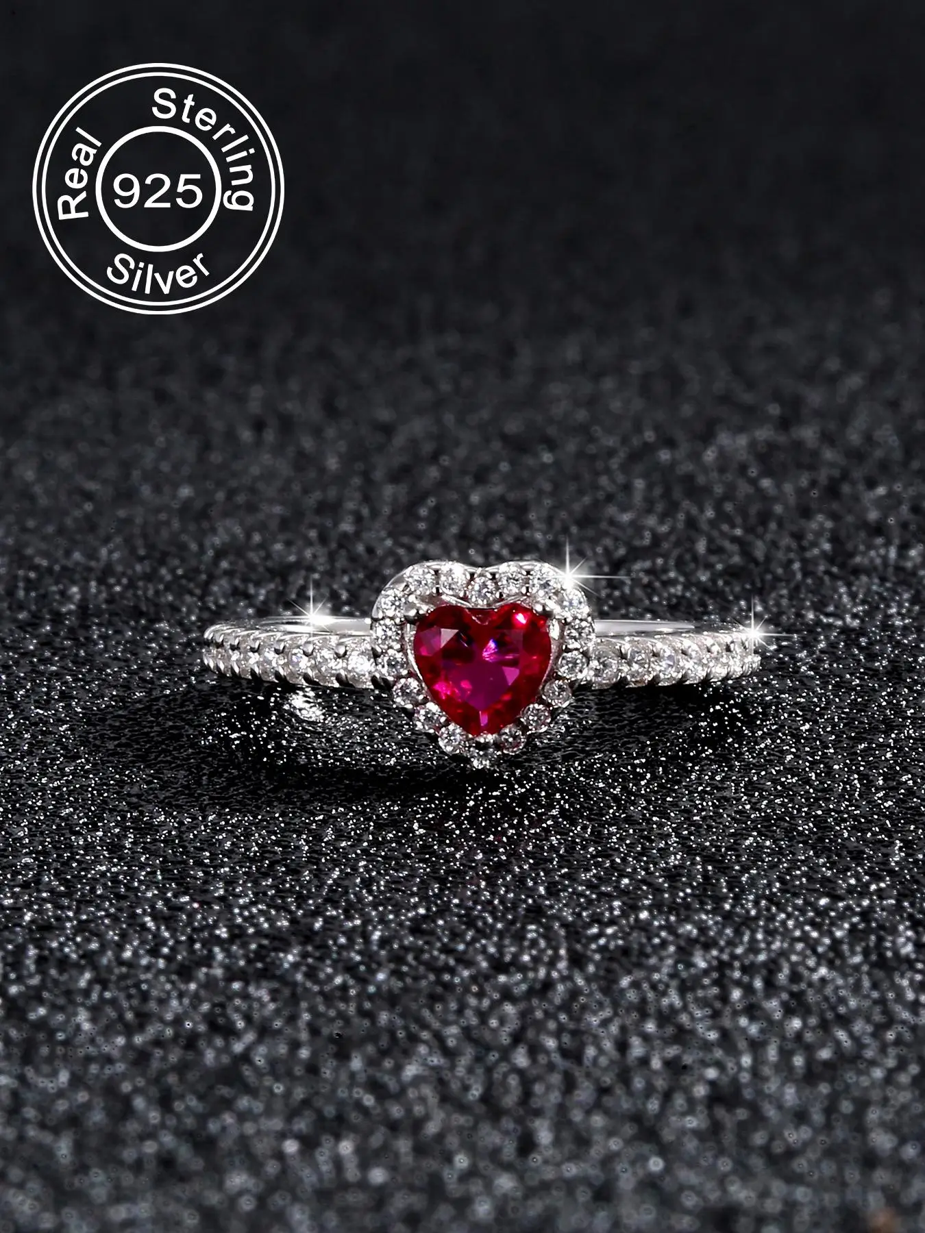 925 Sterling Silver Heart Shaped Rhinestone Decorated Ring, Fashion Accessories for Women & Girls, Trendy All-match & Exquisite Jewelry for Birthday G