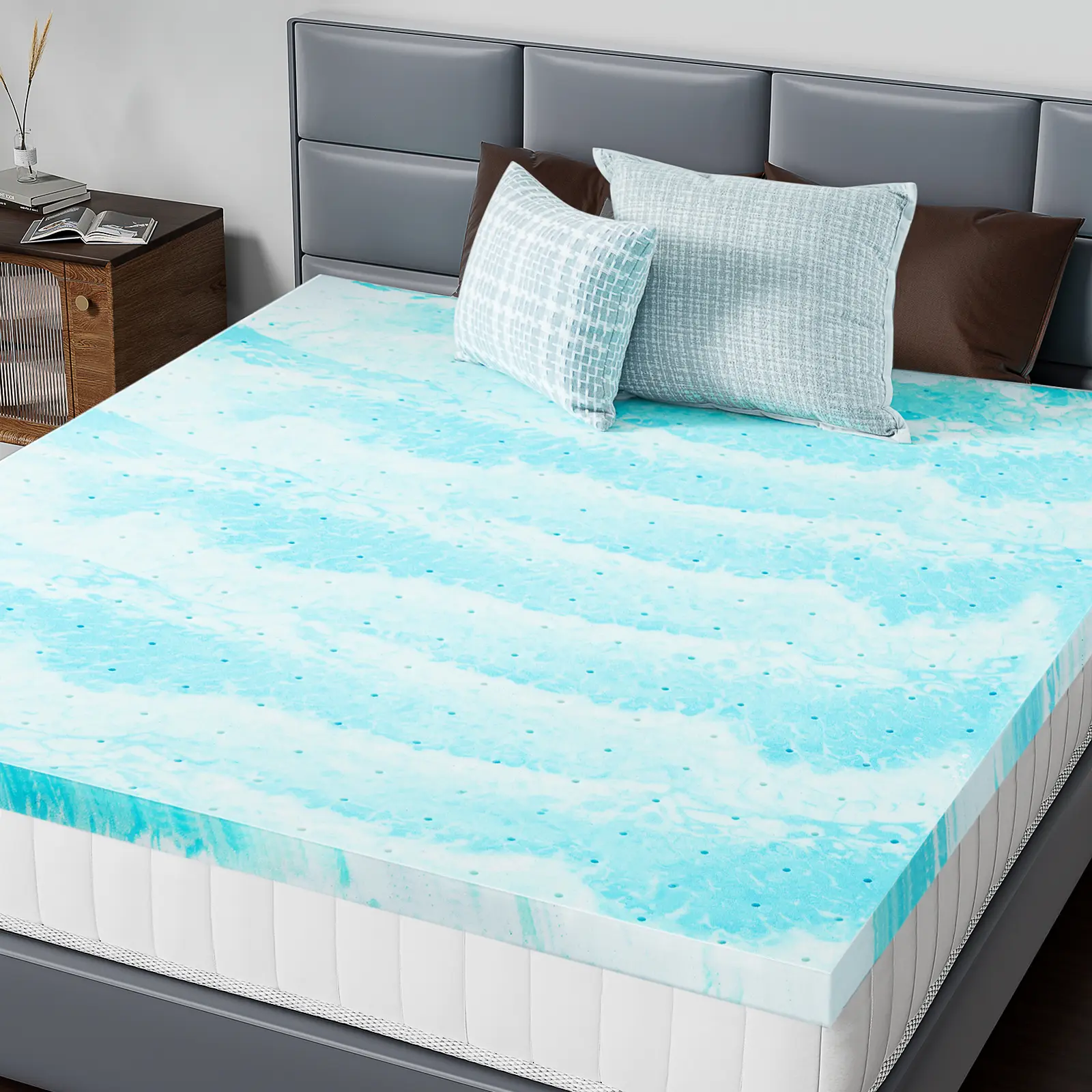 Memory Foam Mattress Topper with Cooling Gel, 2/3 Inch Thick - Plush Feel - Cooling and Pressure Relieving for Back Pain (Twin, Full, Queen, King)
