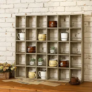 Oversize Coffee Mug Display Rack Wooden Rustic Shot Glass Display Case, Wall Mounted Travel Mug Shelf Holder Shadow Box (5 x 6, Brown)