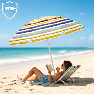 6.5 FT UPF50+ Beach Umbrella, Windproof Heavy-Duty Outdoor Umbrella with Sand Anchor & Tilt, Portable Sun Shade with Carry Bag for Beach, Patio, Pool & Garden fathersdaygiftideas