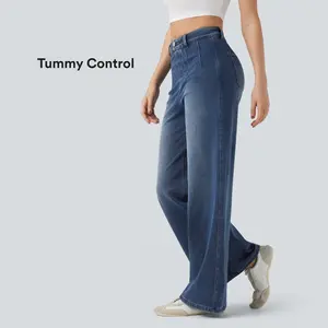 Halara Flex High Waisted Tummy Control Wide Leg Casual Jeans with Pockets#TikTokShopSpringGlowUp