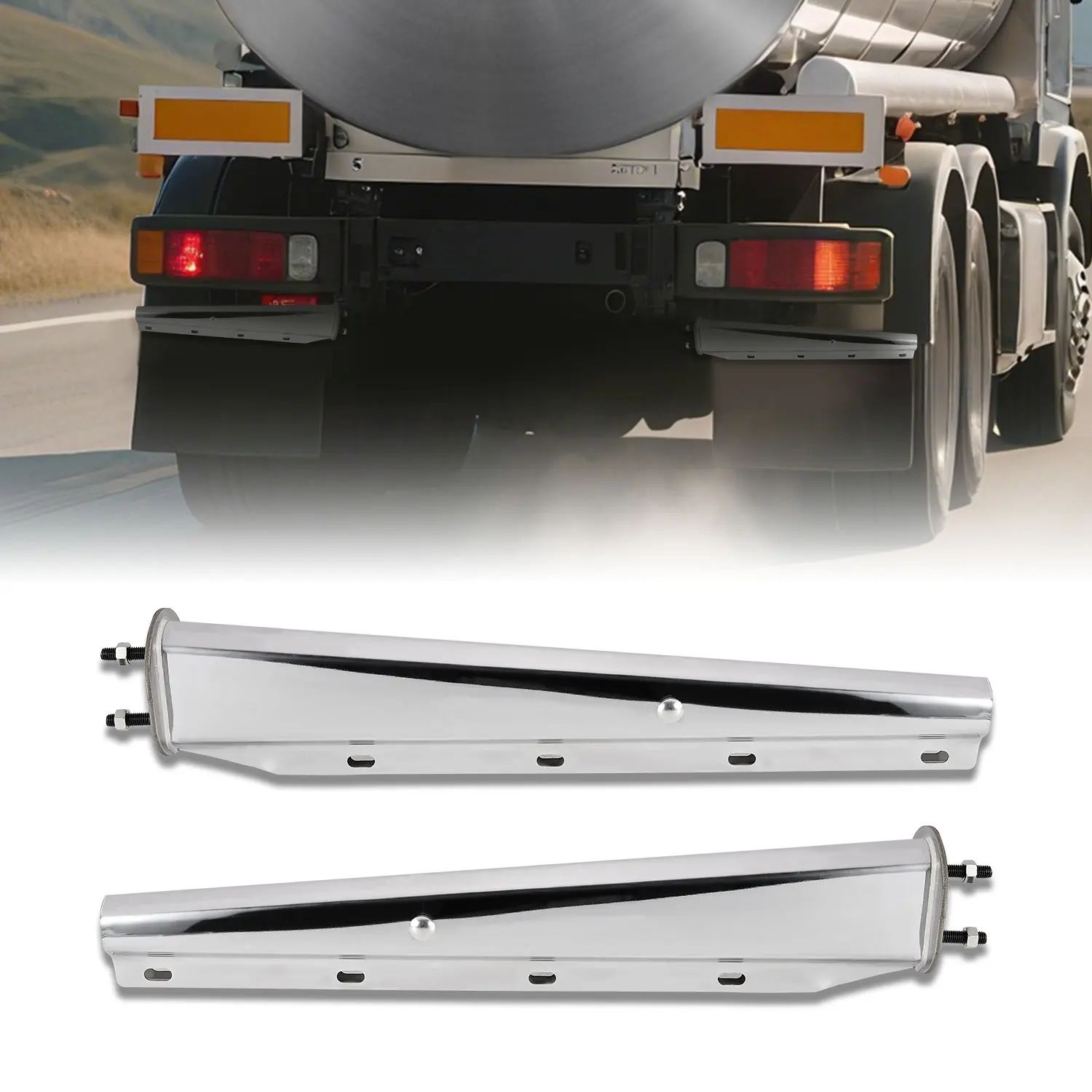 Stainless Steel Straight Spring Loaded Mud Flap Hanger Set 30" Length for heavy duty Semi Trucks, 2 pcs, Silver