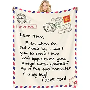 Letter To Mom Pattern Lightweight Blanket, 1/2/3 Counts Soft Comfortable Warm Throw, Air-conditioned Room Warm Nap Blanket for Home Office Travel, Heartfelt Gift Blanket, Bedroom Accessories, Funny Gift