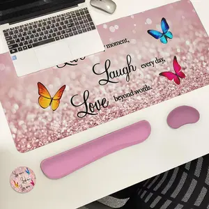 Butterfly Pattern Mouse Pad with Wrist Rest, Mouse Pad with Wrist Support & Coaster, Desk Accessories for Home Office, Gaming Accessories