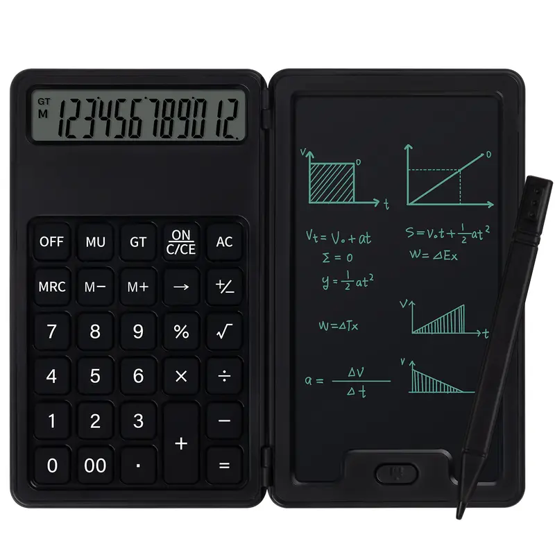 Desk Portable Basic Calculator with Notepad and Stylus, 12 Digit Large Display Multi-Function for Office, School, Home & Basic Financial
