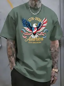 The men's Casual T-shirt with the American eagle pattern from 1776 to 2026 is a commemorative print for the 250th anniversary of Independence Day and is suitable for wearing during festivals, celebrations and gatherings