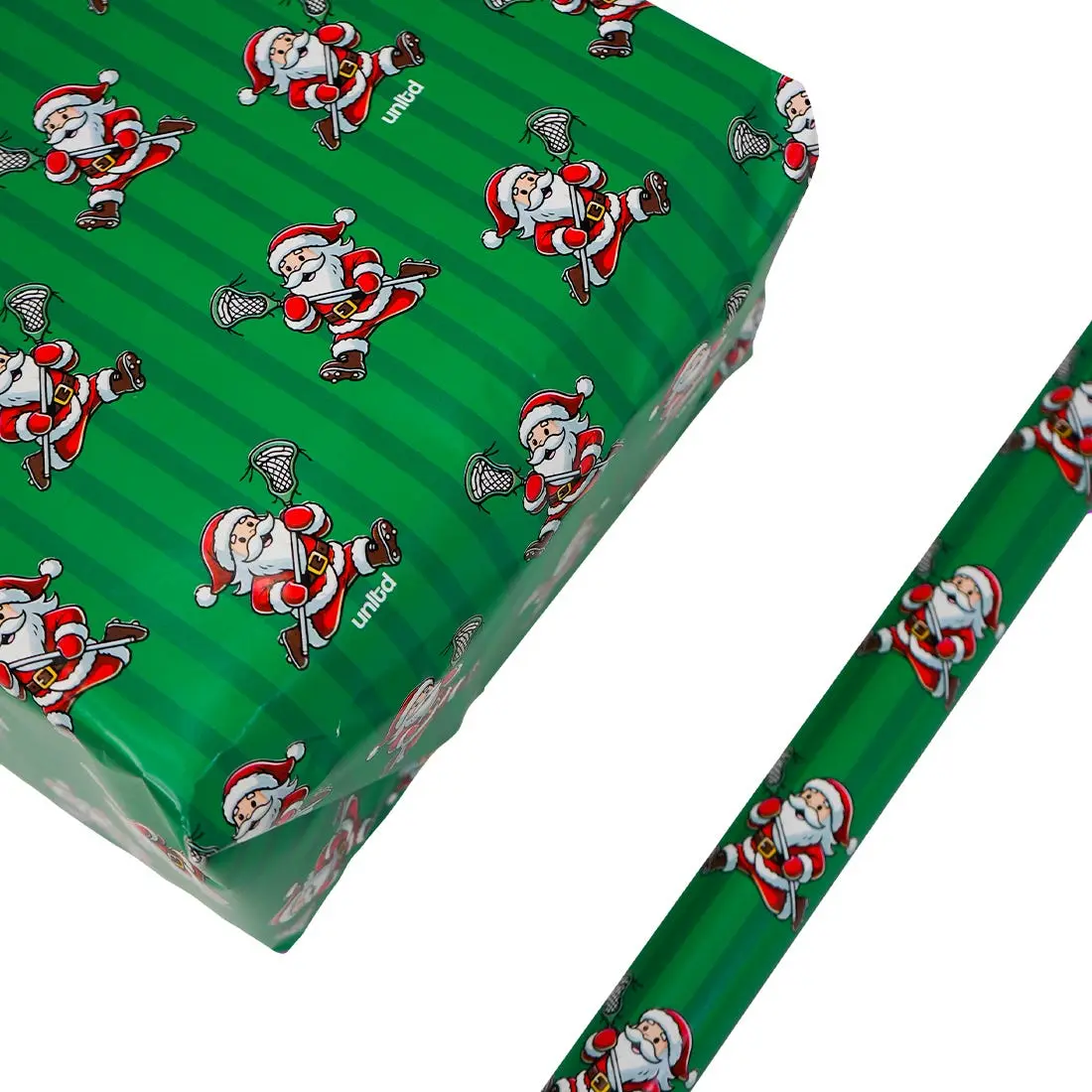 Running Santa Lacrosse Wrapping Paper, Christmas Holiday Gifts Wrapping for Lacrosse Players, Coaches, Christmas Wrapping