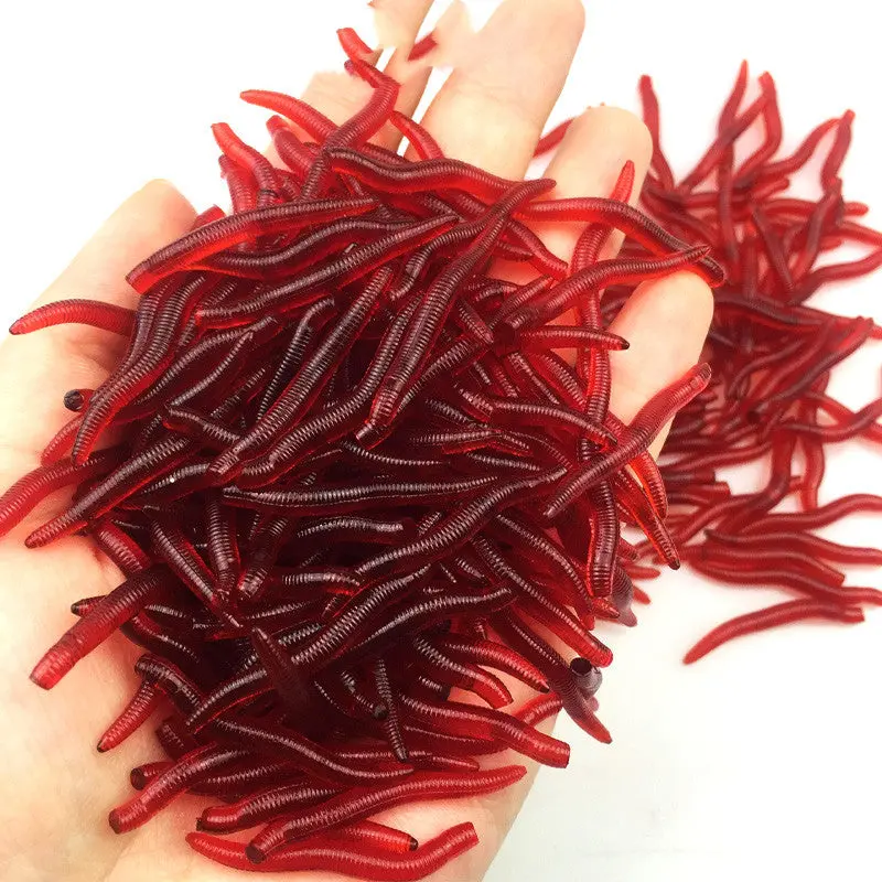 Soft Plastic Earthworm Fishing Lures, 50-Pack