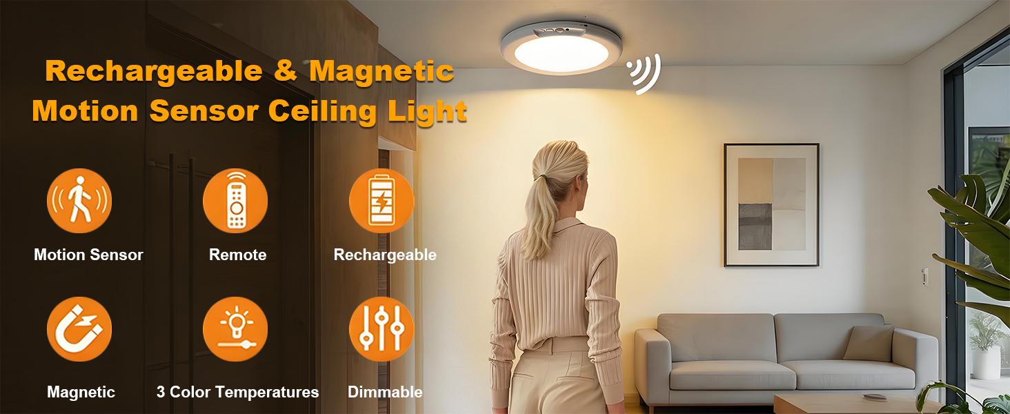 Rechargeable Motion Sensor Ceiling Light with Remote , 3 Color Motion Sensor Lights , Wireless Closet Light Battery Operated, Magnetic Dimmable LED Lights for Shower Pantry Shed Hallway Porch Garage Stairs Rechargeable Motion Sensor Ceiling Light with Remote , 3 Color Motion Sensor Lights , Wireless Closet Light Battery Operated, Magnetic Dimmable LED Lights for Shower Pantry Shed Hallway Porch Garage Stairs