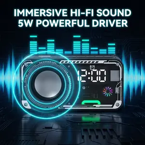 Portable Bluetooth 5.3 Speaker with Digital Clock - HiFi Stereo Sound & TF Card - Wireless Music Player for Home & Party LED Table Lamp with Speaker loudspeaker soundsystem phone receiver waterproof colorful light Gaming Long high desk room decor altavoz
