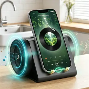Wireless Induction Speaker Stand for Phone, Portable Audio Amplifier, 2-in-1 Desktop Holder for Smartphone/Tablet, Resonance Sound Technology for Home Office Travel Shower, Gadget Gifts，Father's Day Gifts