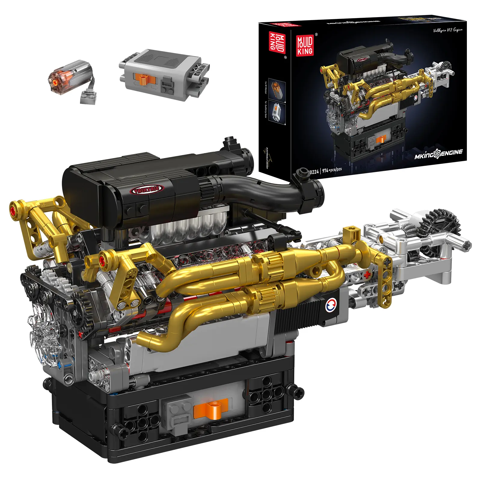 Mould King 10224 V12 Engine Motor Mechanical Running Building Set, STEM Building Blocks Toy for Valentine's Day, Children's Day with Innovation Design