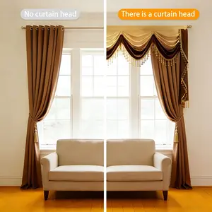 European Luxury Gold Velvet Curtain Head, High-End Villa Living Room Water Wave Curtains, Vintage Fringe Decorative Window Drapes