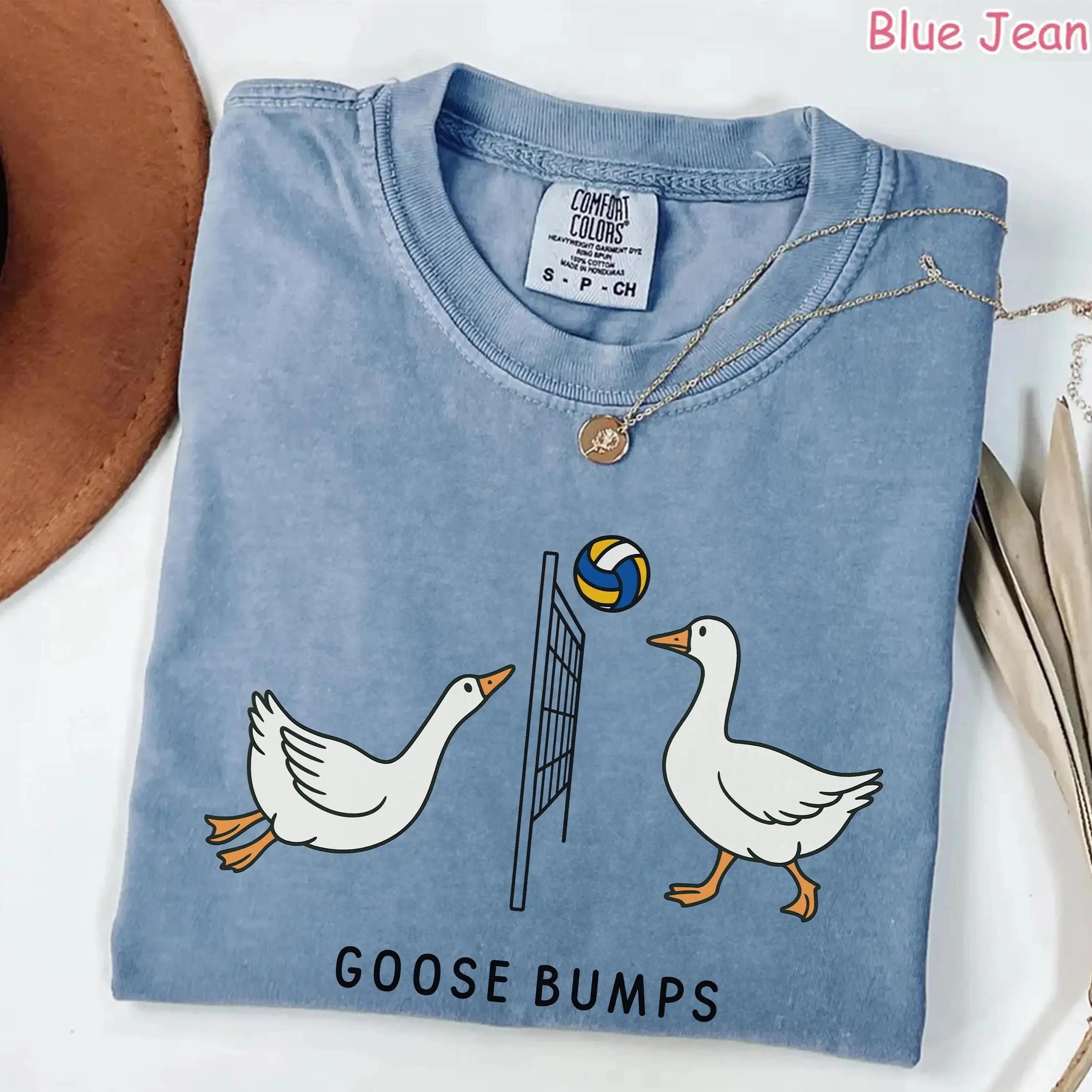 Goose Bumps T-Shirt, Funny Geese Playing Volleyball Graphic Tee, Cute Animal Pun Top, Retro Sports Gift, Unisex Cotton Shirt, Vintage Vibe Apparel