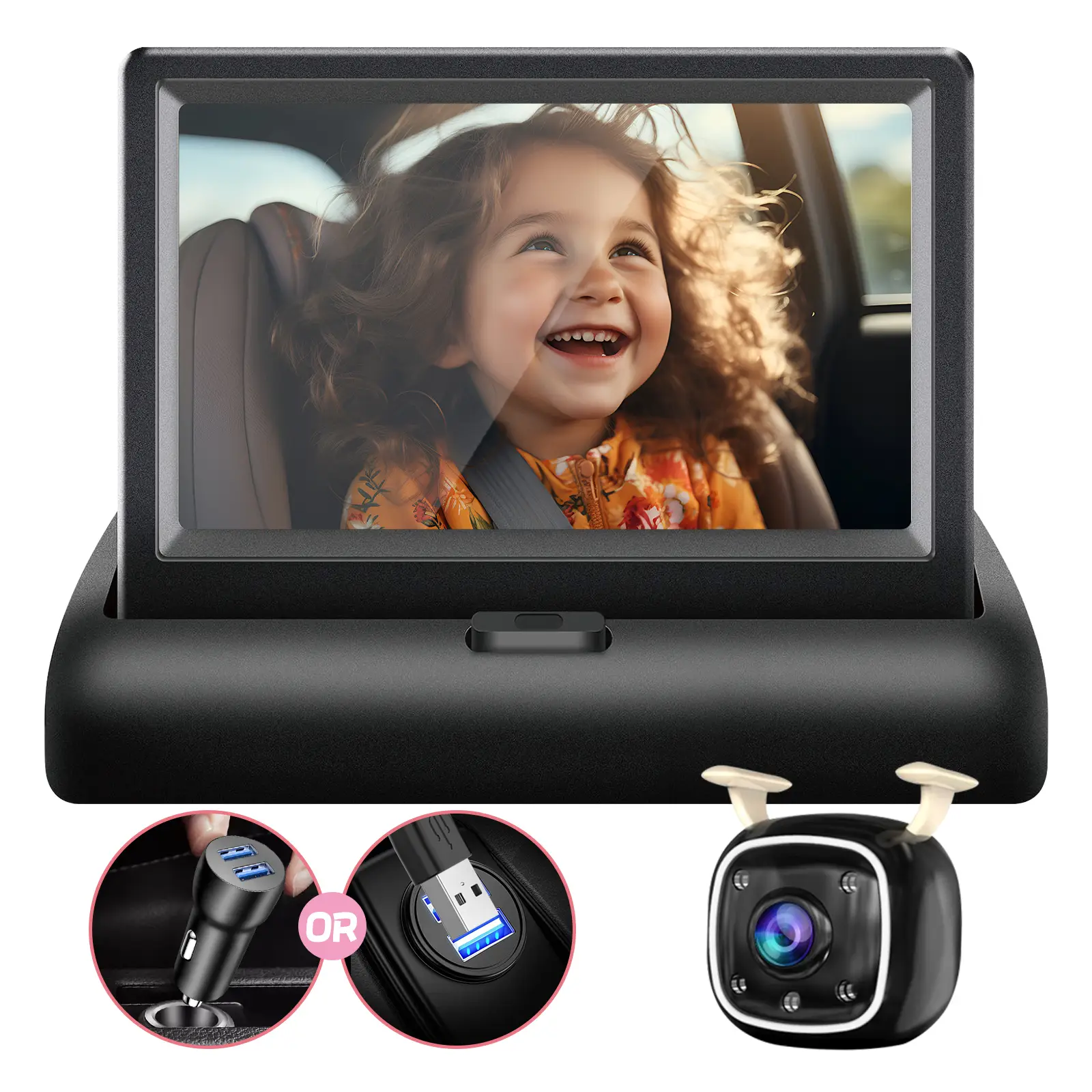 RVGoNow Baby Car Camera for Moms - USB Powered 4.3'' HD 1080P Monitor, Rear-Facing Seat Camera, Night Vision, 150° Wide-Angle, Easy Installation, Safe