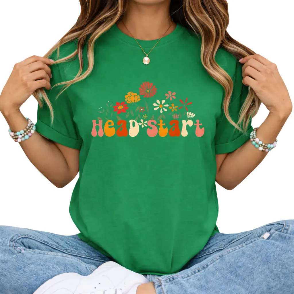 Retro Groovy Flower Teacher T-Shirt – Plus Size Comfort with Classic Head Start Era Vibes