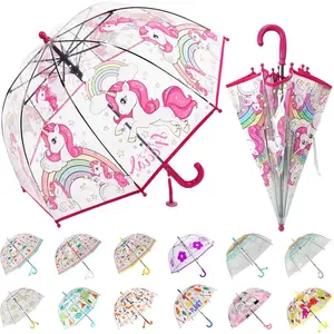 Kids Clear Bubble Umbrella Transparent Dome See Through Child Umbrellas for Rain Boys Girls with Pinch-Proof Closure and Easy-Grip Hook Handle