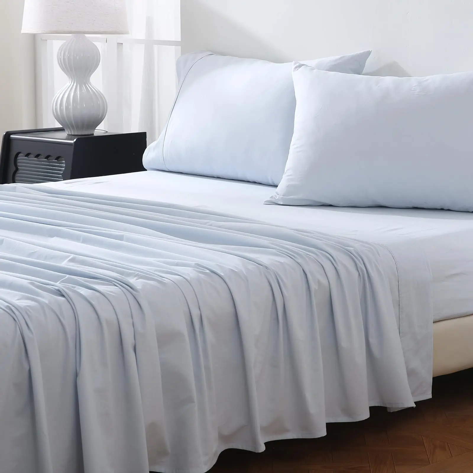 Tranzula Queen Size 4 Piece 100% Cotton Sheet Set with 14 Inches Deep Pocket Breathable Sheets Lightweight Super Soft Easy Care Sheet & Pillowcase Sets,Mother's Day Gift