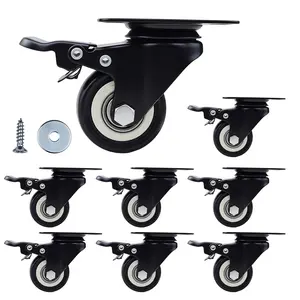2 Inch Caster Wheels Set of 8, Heavy Duty Casters,with ,No Noise Locking Polyurethane (PU) Wheels, for Furniture and Workbench Load 800lbs