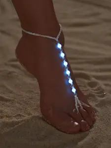 Summer Beach Vacation Glow-In-The-Dark Beaded Construction Adjustable Fit Foot Chain, Creative Design Acrylic Foot Jewelry for Women, Party Accessories, Beach Outfit