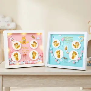 DIY Baby Handprint and Footprint Keepsake Shadow Box Kit - Personalized DIY Memory Frame with LED Lights for Newborns, Perfect Baby Shower Gift and Nursery Decor